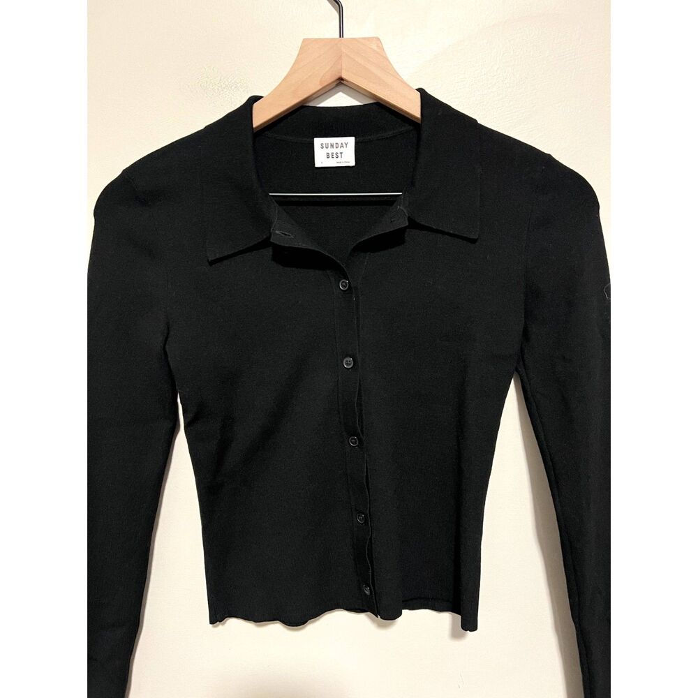 Aritzia Sunday Best Cece Sweater Button-up Polo Sweater Black Size Small - Picture 2 of 7